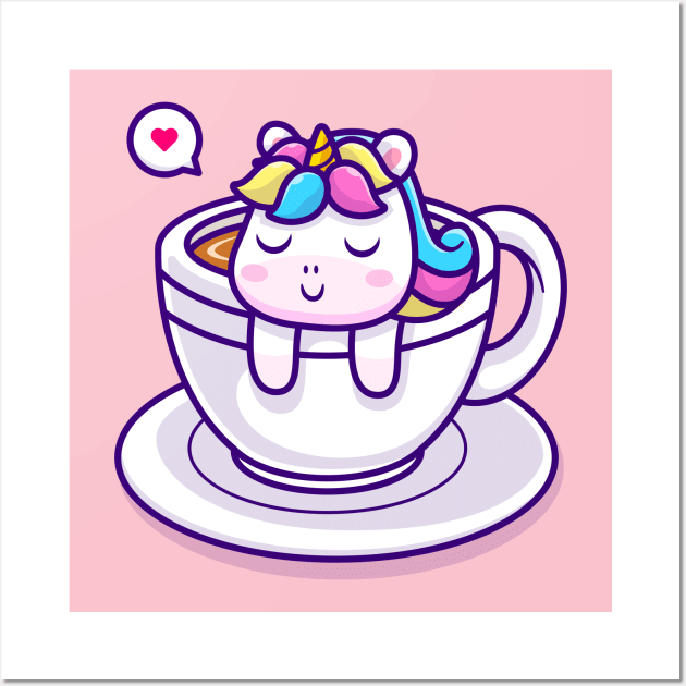 Cute Unicorn Sleeping In Cup Coffee Cartoon Wall Art by Catalyst Labs